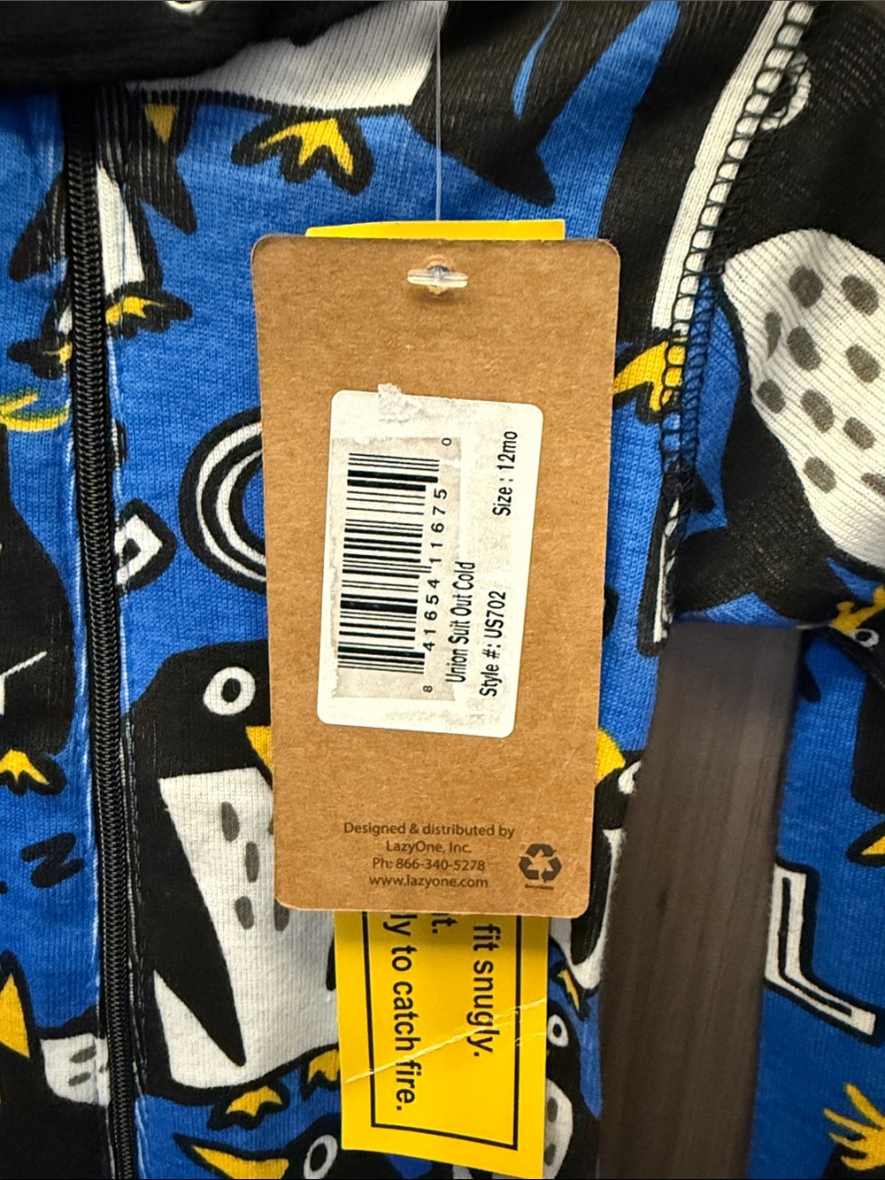 Lazy One Blue Penguin Print Kids Footie - Picture 2 of 5
